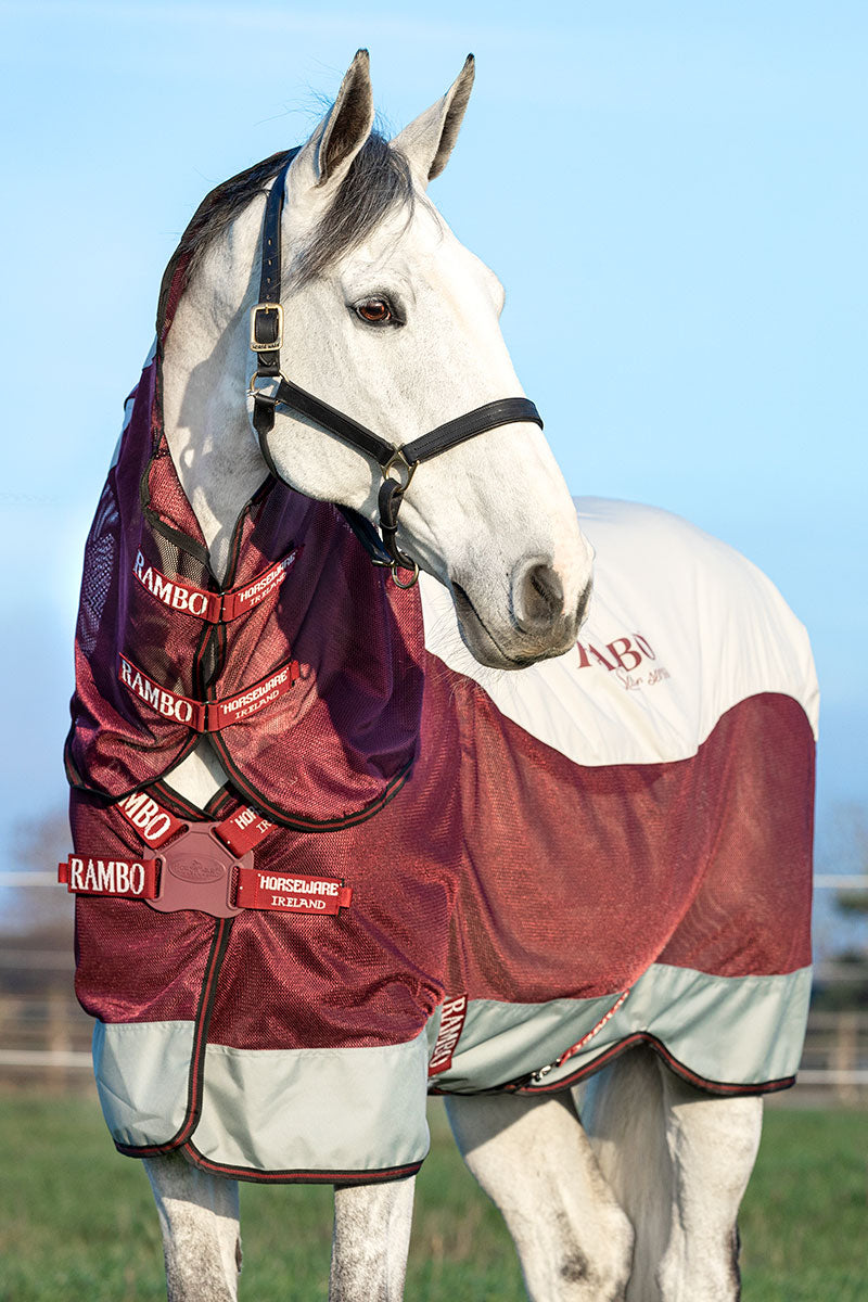 Rambo Summer Series Turnout Grey/Burgundy with Black 