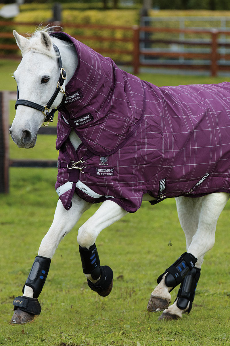 Rhino Pony Plus Turnout 200g Berry Grey White Check & Berry