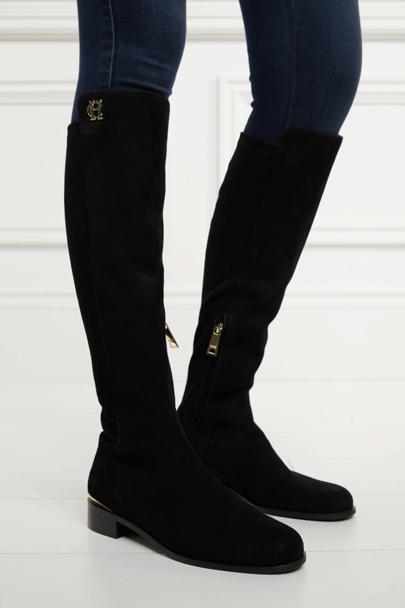 Holland Cooper Albany Knee Boot Black Suede