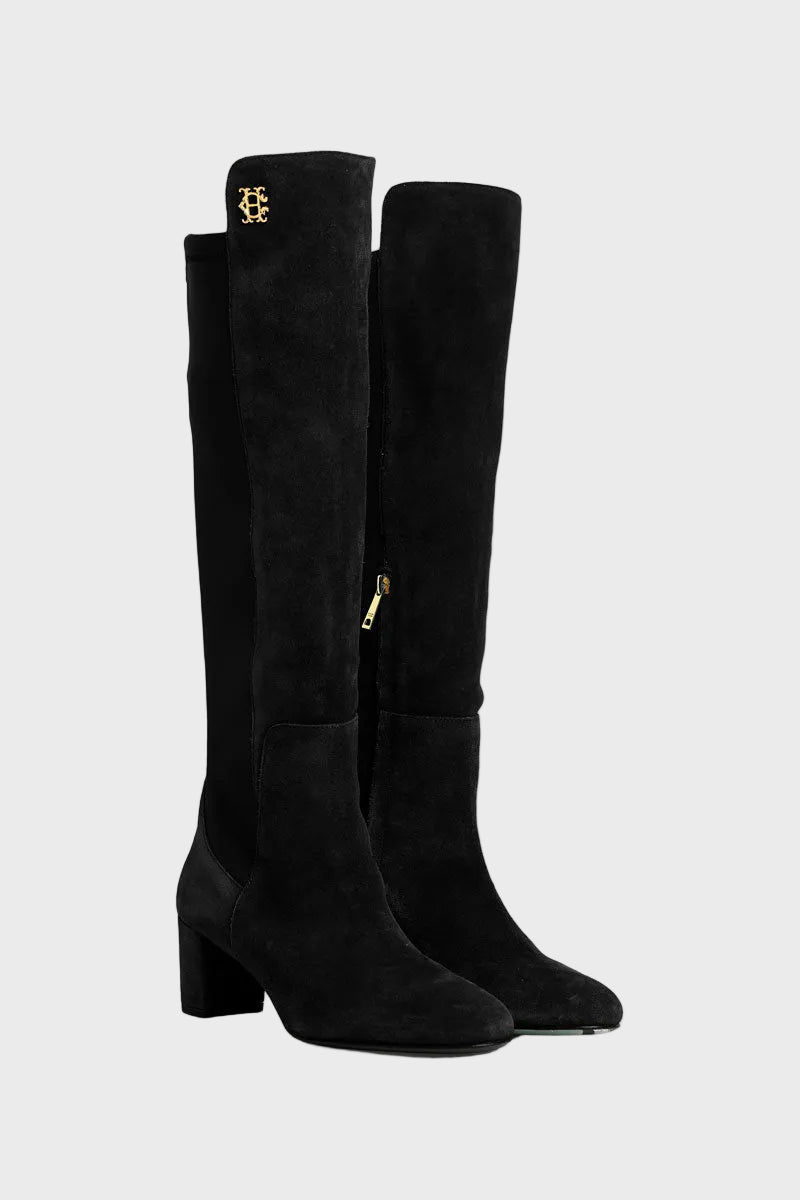 Holland Cooper Albany Knee Boot Black Suede