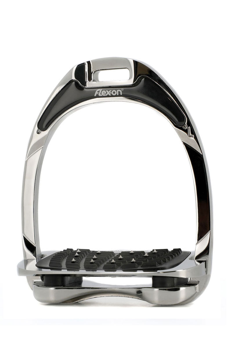 Flex-On Aluminium Stirrups Flat Ultra-Grip Silver Frame with Black Elastomers 