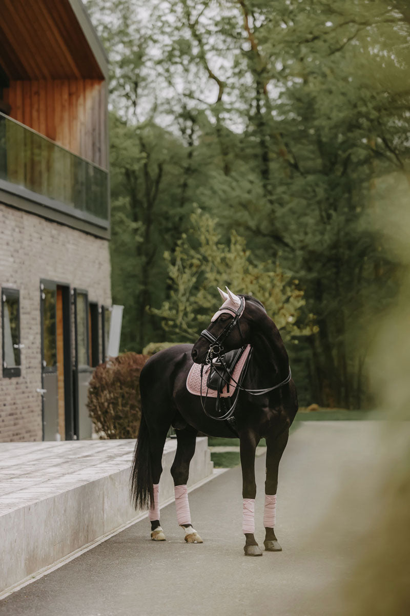 Kentucky Horsewear Wellington Velvet Pearls Fly Veil Soft Rose 