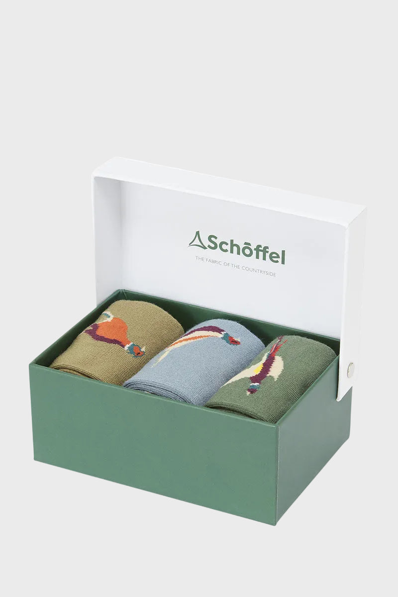 Schoffel Men's Bamboo Sock (Pack of 3) Lake Blue Pheasant Mix 