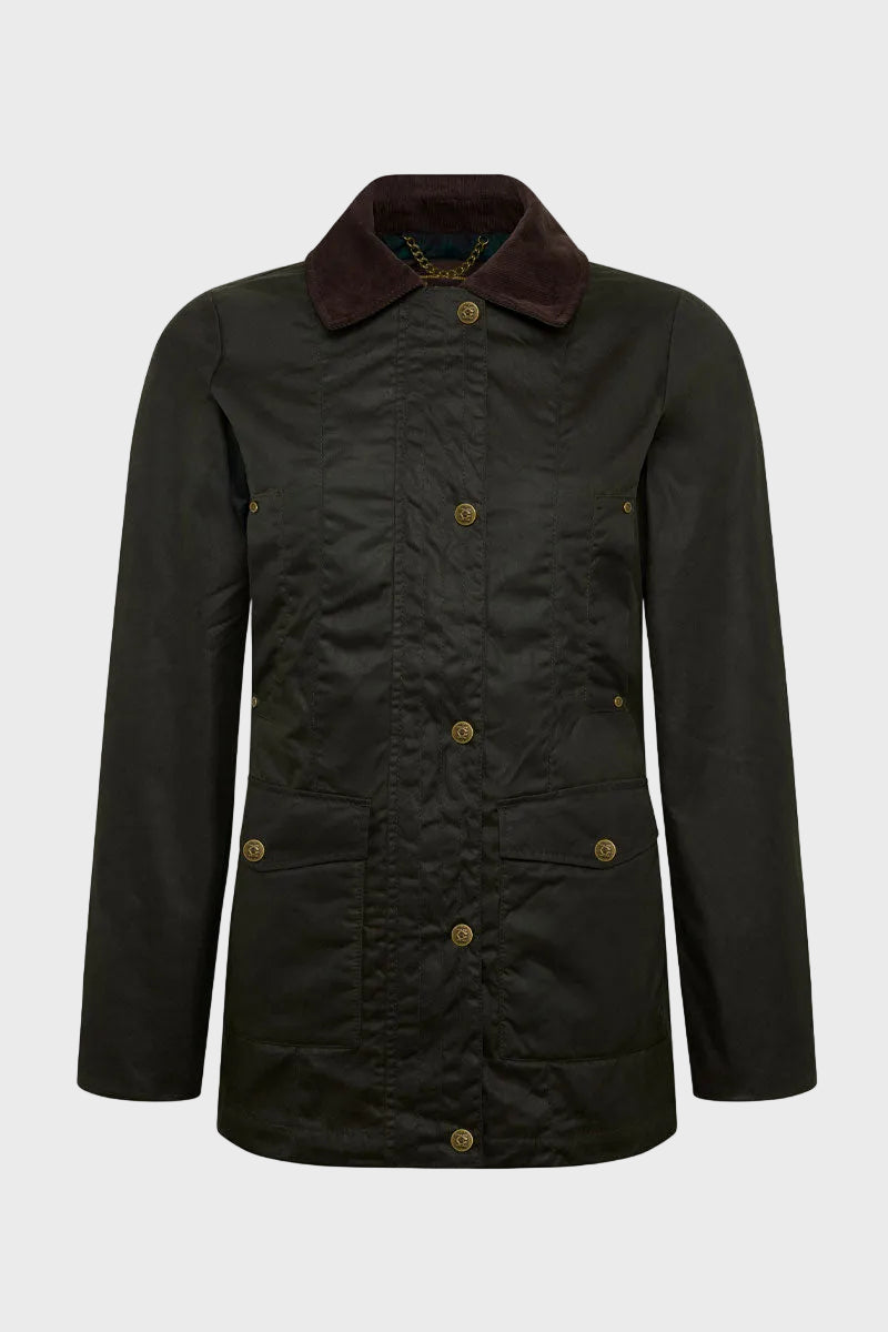 Holland Cooper Belted Waxed Jacket Dark Olive 