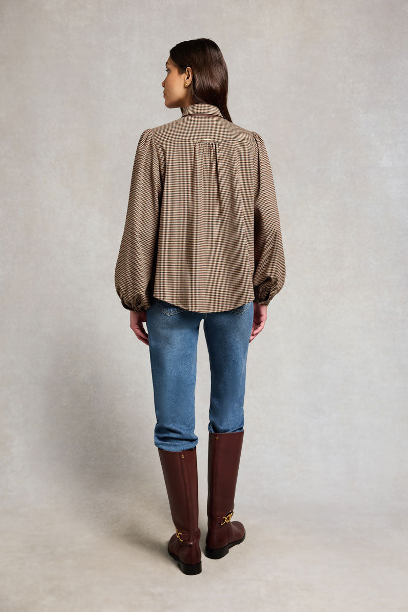 Holland Cooper Burford Blouse Coffee Gingham 