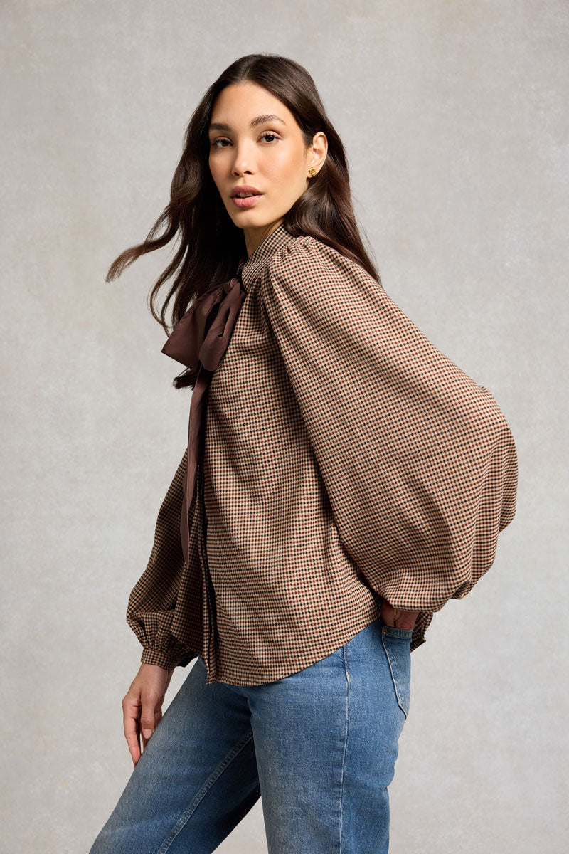 Holland Cooper Burford Blouse Coffee Gingham 