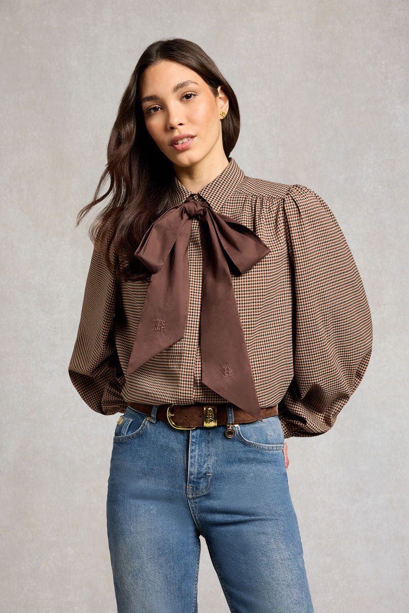 Holland Cooper Burford Blouse Coffee Gingham 