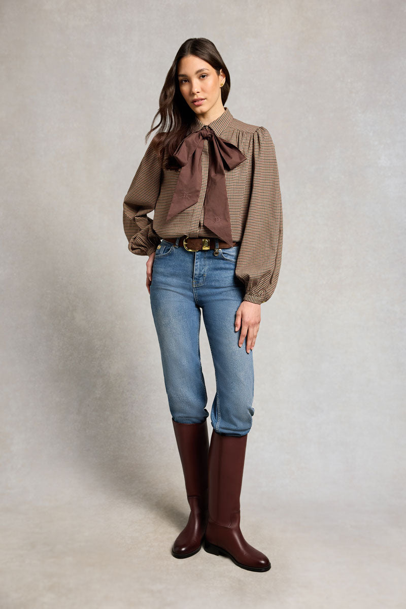 Holland Cooper Burford Blouse Coffee Gingham 