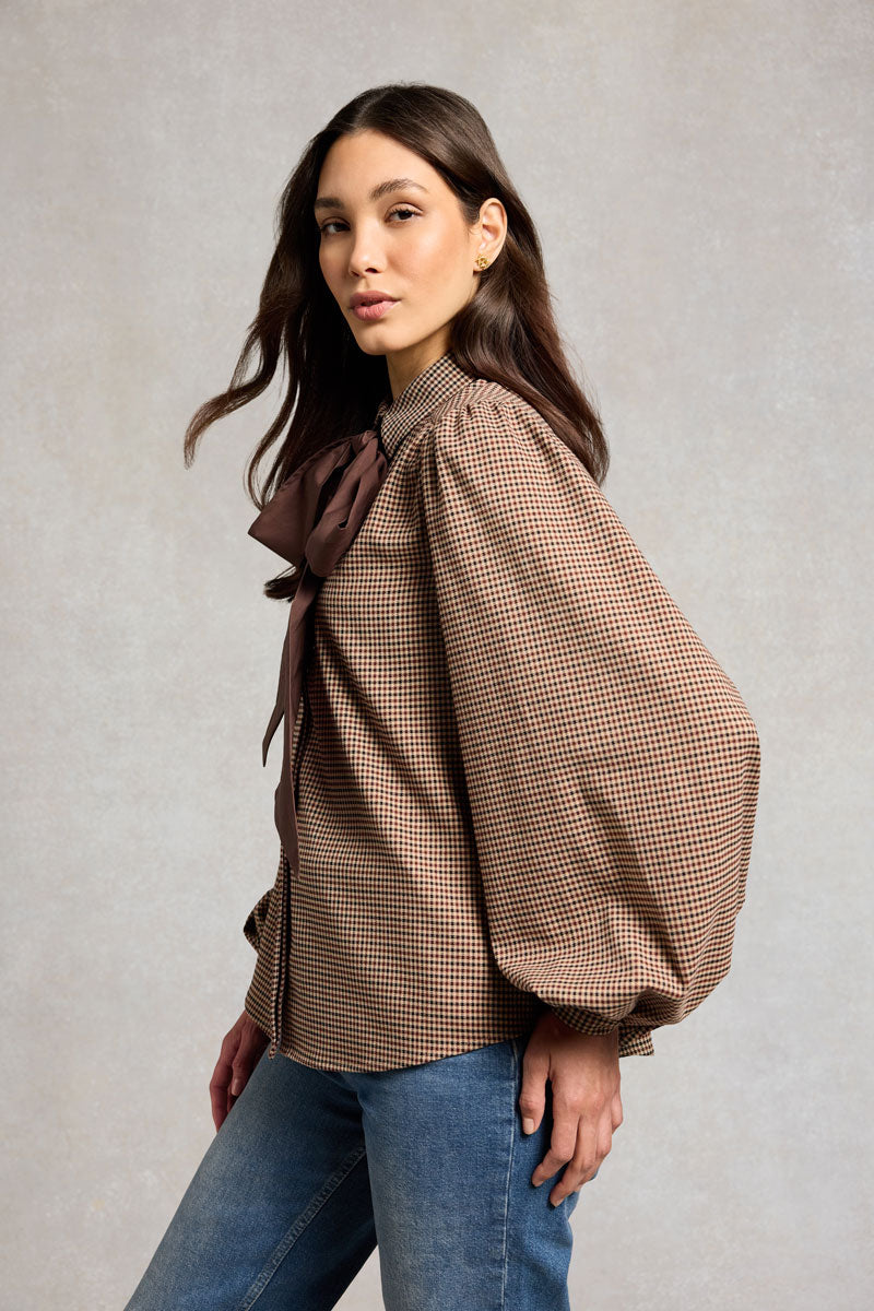 Holland Cooper Burford Blouse Coffee Gingham 