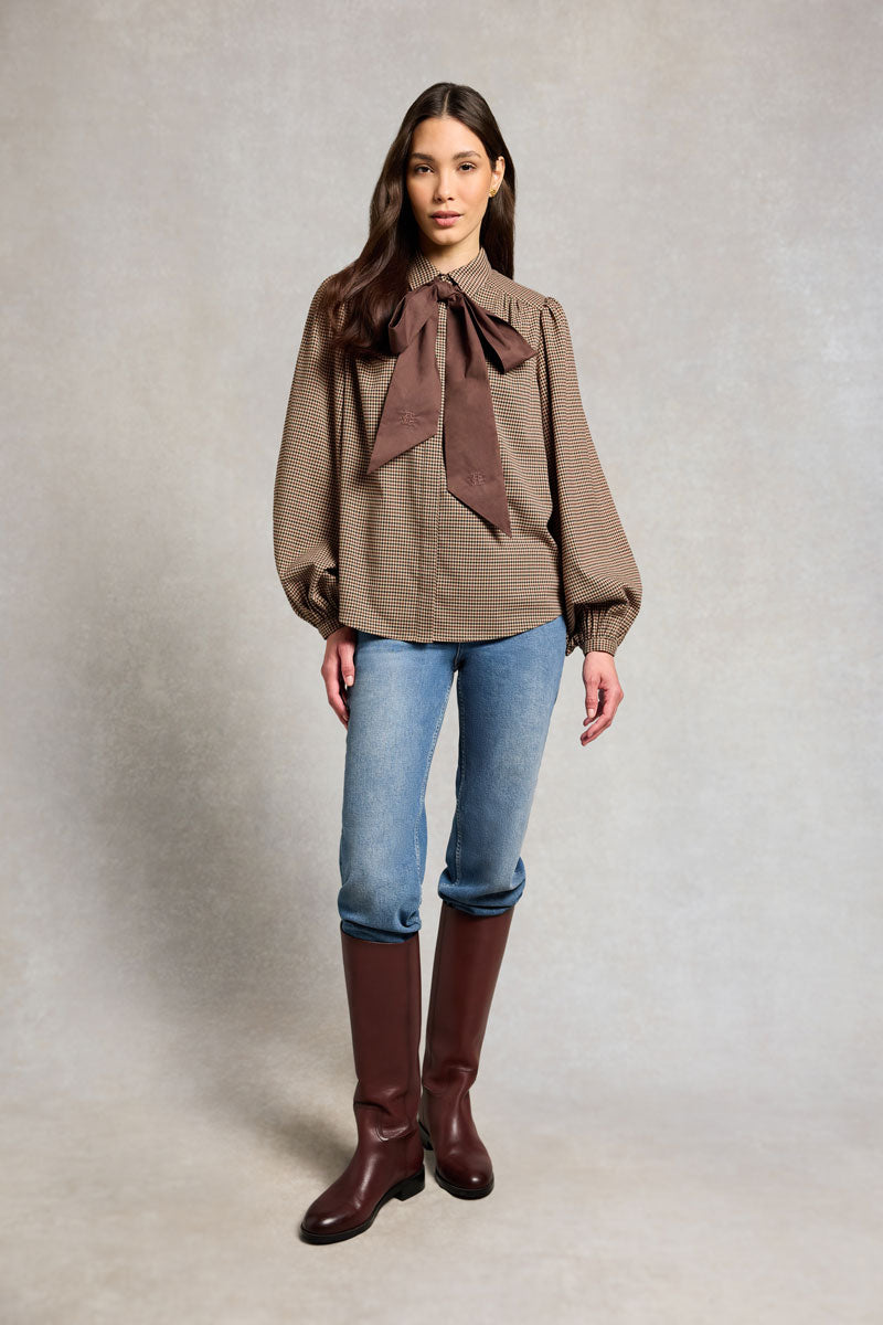 Holland Cooper Burford Blouse Coffee Gingham 