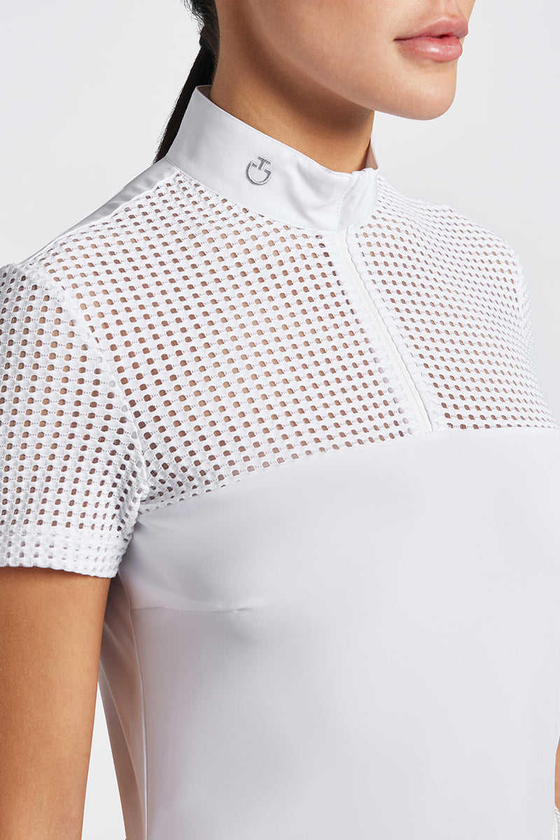 Cavalleria Toscana Perforated Jacquard Jersey Zip Show Shirt White