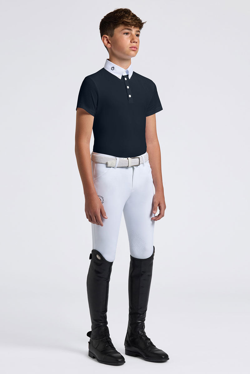 Cavalleria Toscana Boys Perforated Jersey Inserts Show Shirt Navy