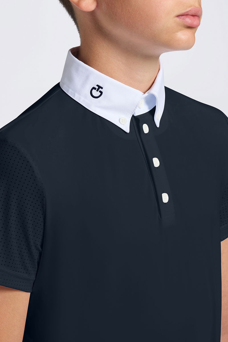 Cavalleria Toscana Boys Perforated Jersey Inserts Show Shirt Navy