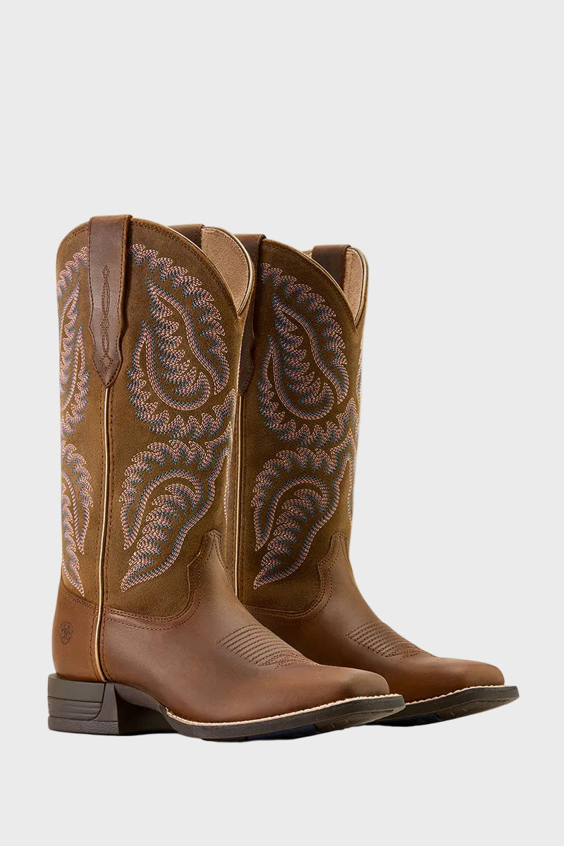 Ariat Cattle Caite Wide Square Toe Western Boot Distressed Brown/Adobe Clay