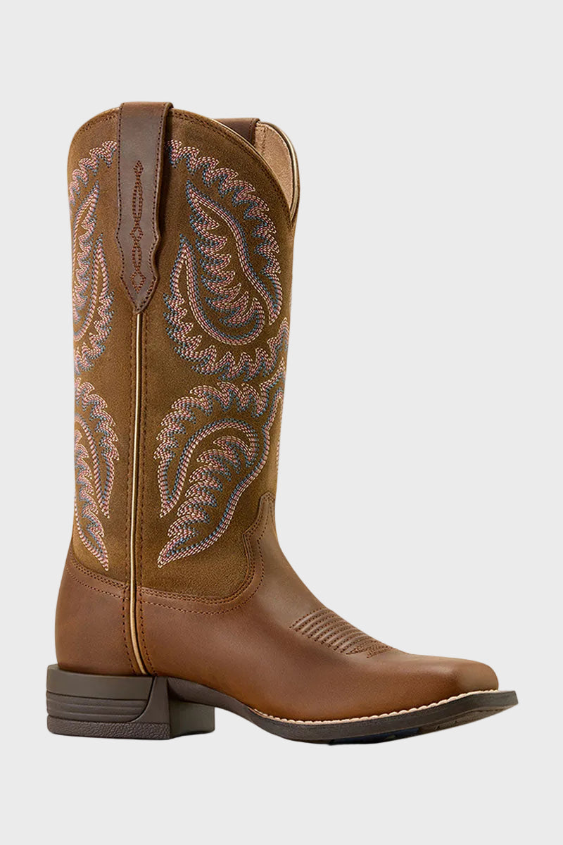 Ariat Cattle Caite Wide Square Toe Western Boot Distressed Brown/Adobe Clay
