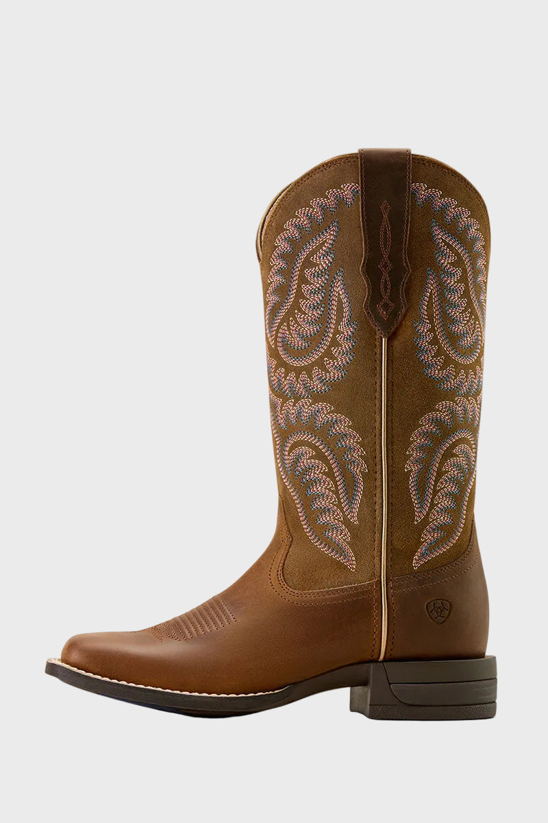 Ariat Cattle Caite Wide Square Toe Western Boot Distressed Brown/Adobe Clay