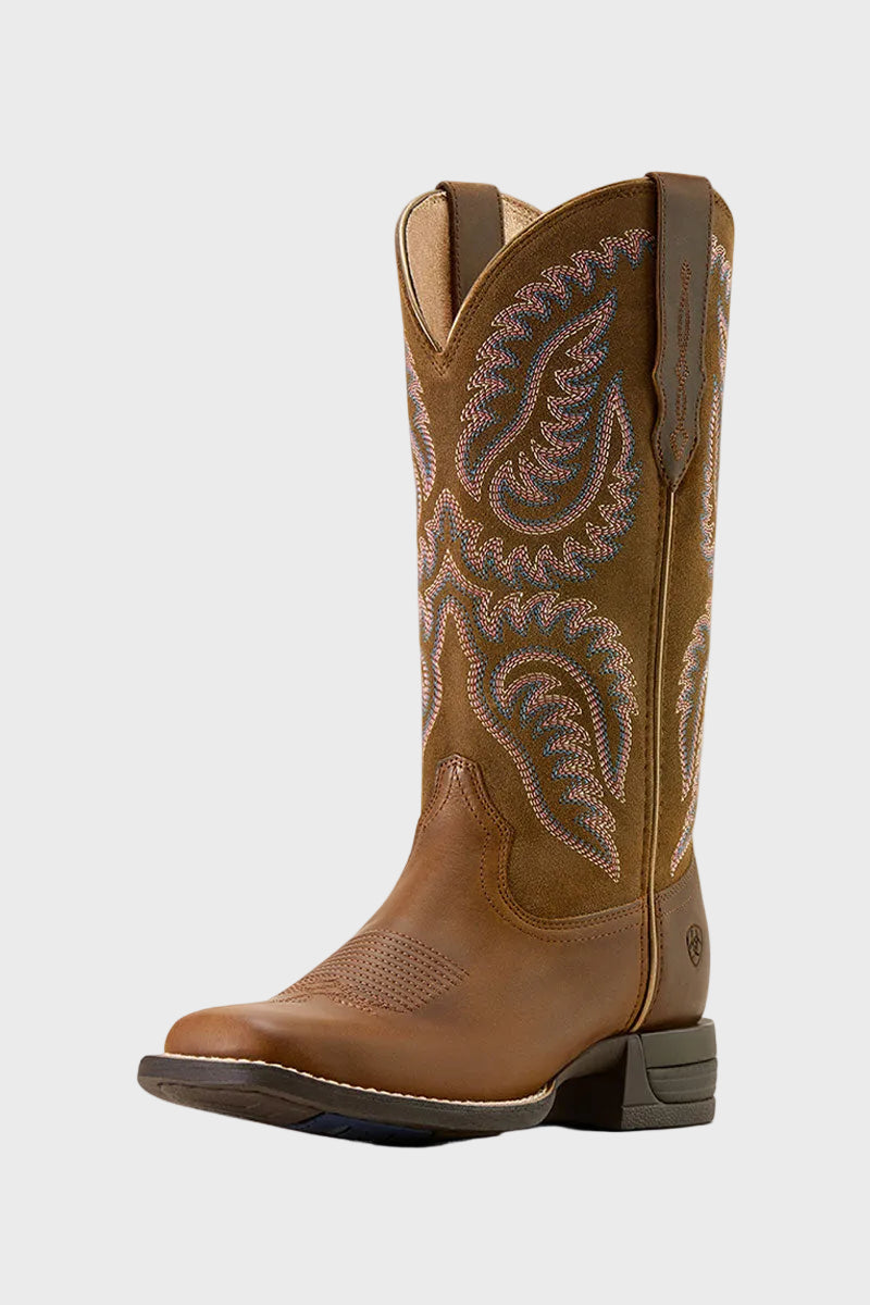 Ariat Cattle Caite Wide Square Toe Western Boot Distressed Brown/Adobe Clay