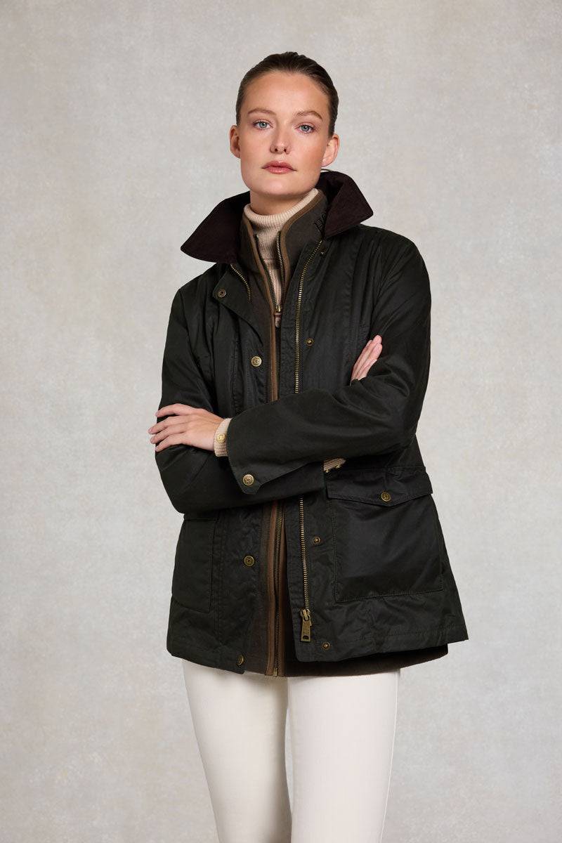 Holland Cooper Belted Waxed Jacket Dark Olive 