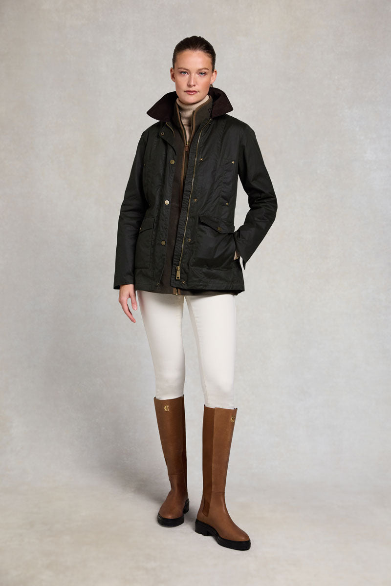 Holland Cooper Belted Waxed Jacket Dark Olive 