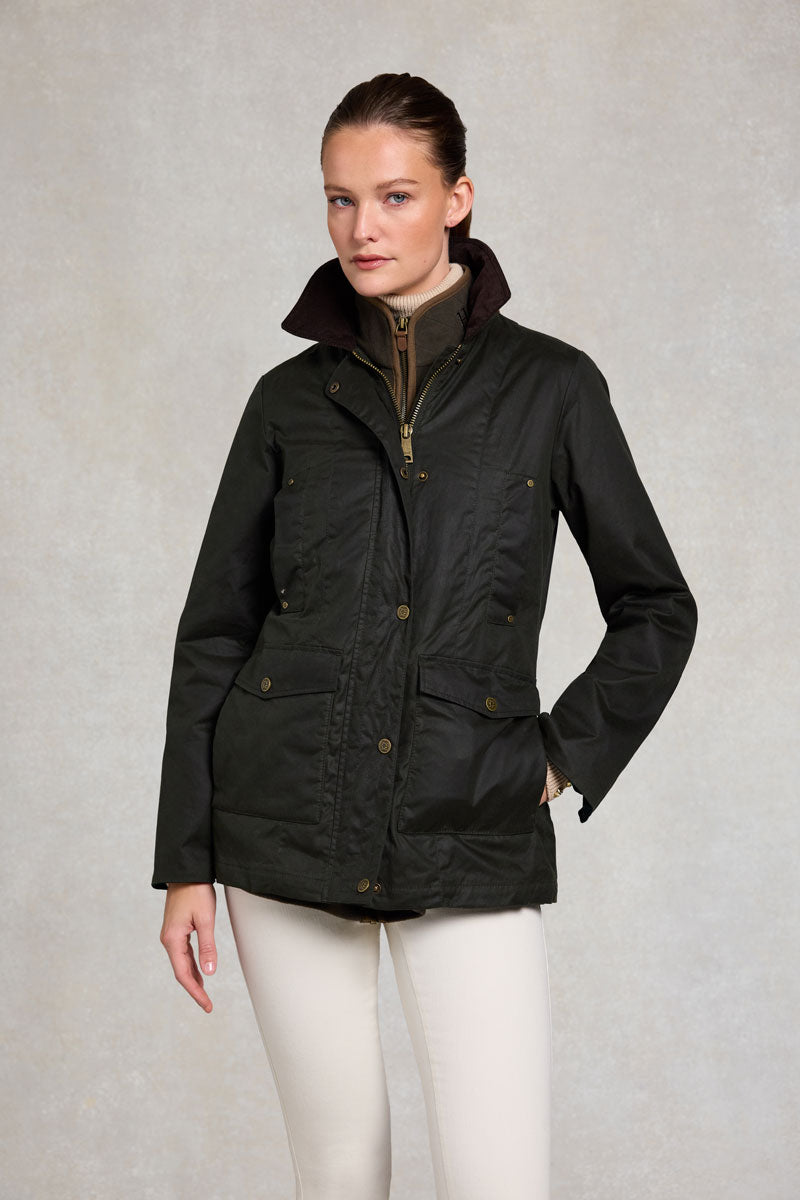 Holland Cooper Belted Waxed Jacket Dark Olive 