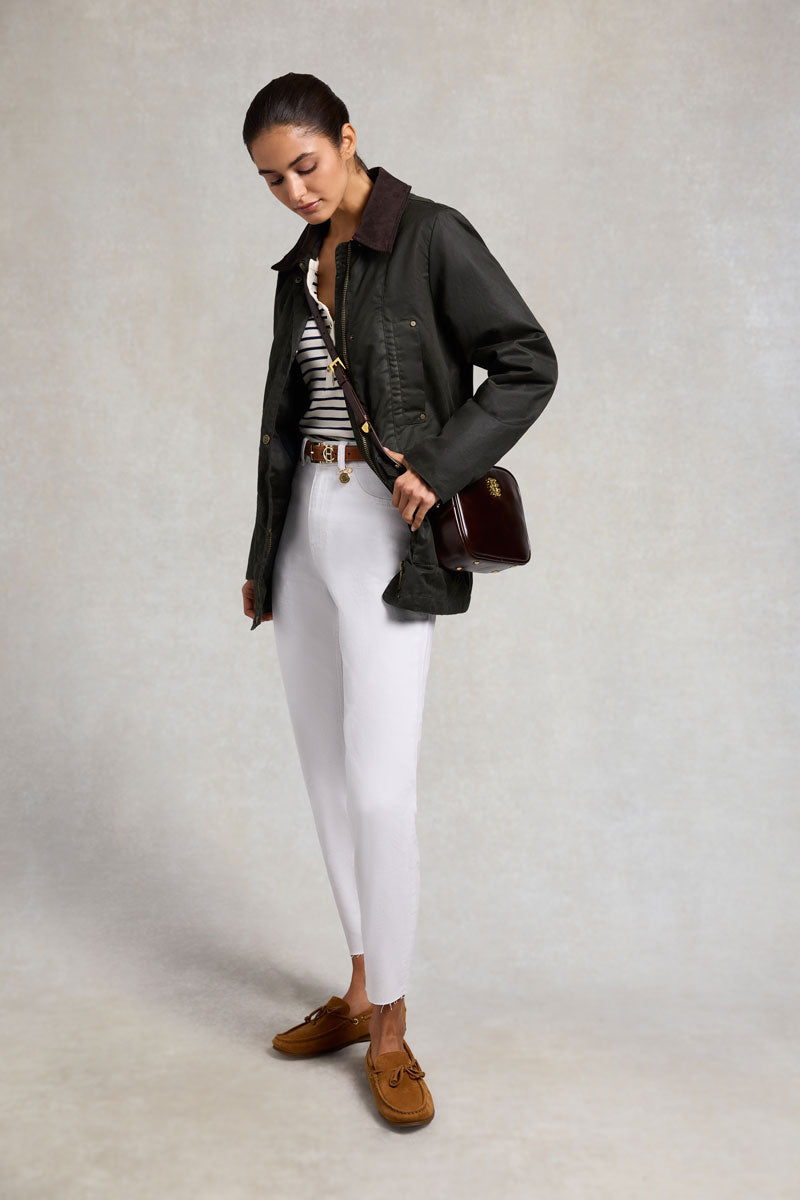 Holland Cooper Belted Waxed Jacket Dark Olive 
