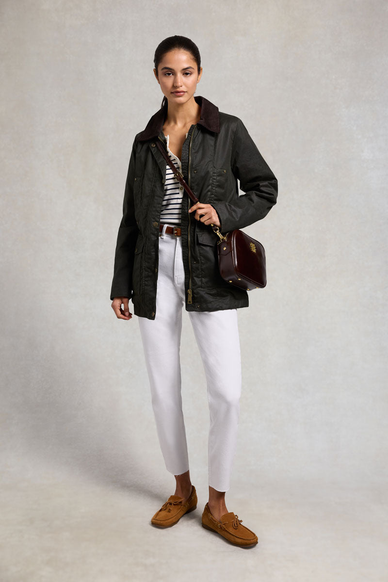 Holland Cooper Belted Waxed Jacket Dark Olive 