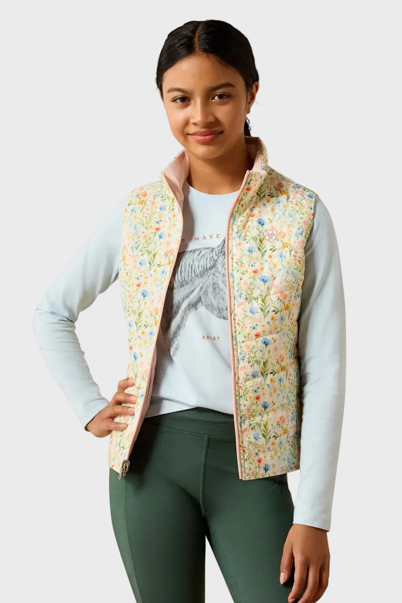 Ariat Youth Bella Reversible Insulated Gilet Horse in Flowers/Sepia Rose 