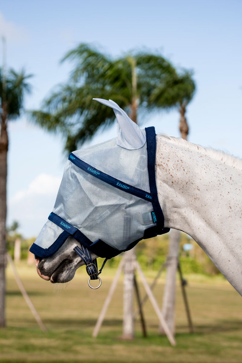 Rambo Plus Fly Mask Azure Blue/Navy & Electric Blue 