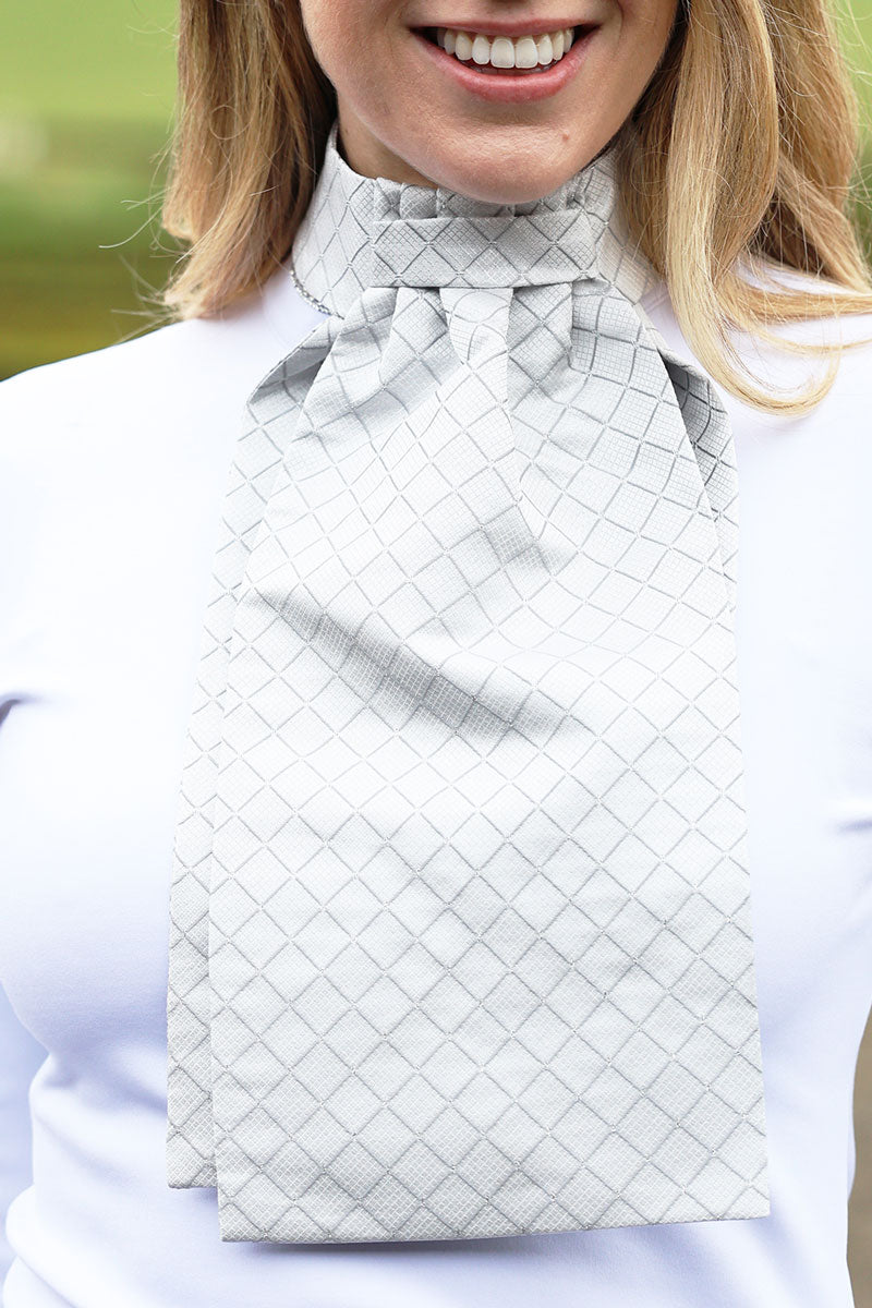 Equetech Diamond Jacquard Deluxe Ready-Tied Stock White/Silver