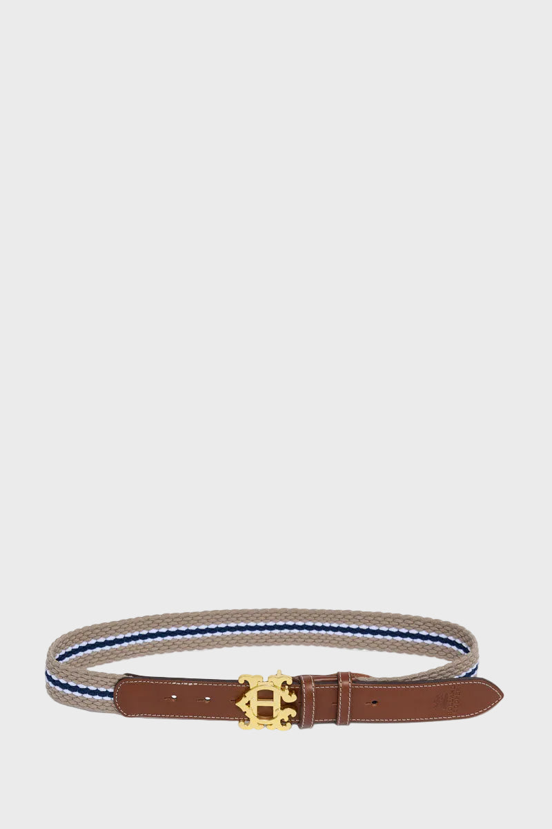 Holland Cooper Elasticated Cord Belt Stone Navy Ecru