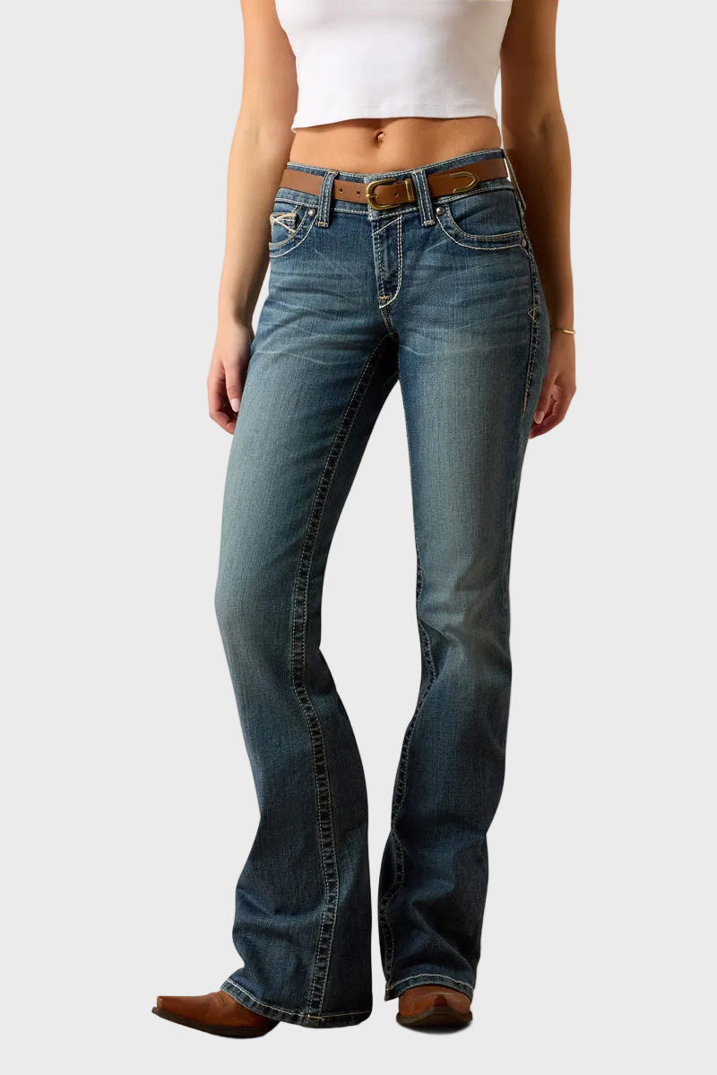 Ariat R.E.A.L. Mid Rise Stretch Whipstitch Boot Cut Jean Rainstorm