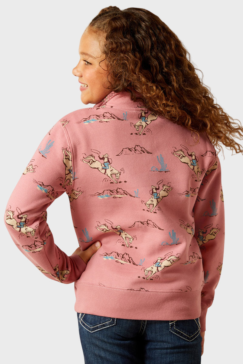 Ariat Girls Bronc Scene 1/4 Zip Sweatshirt Bronc Toile