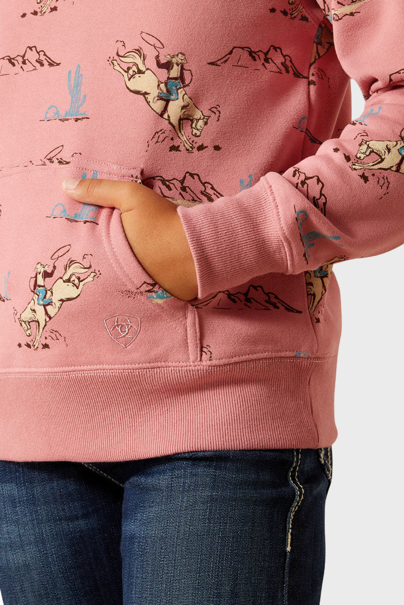 Ariat Girls Bronc Scene 1/4 Zip Sweatshirt Bronc Toile