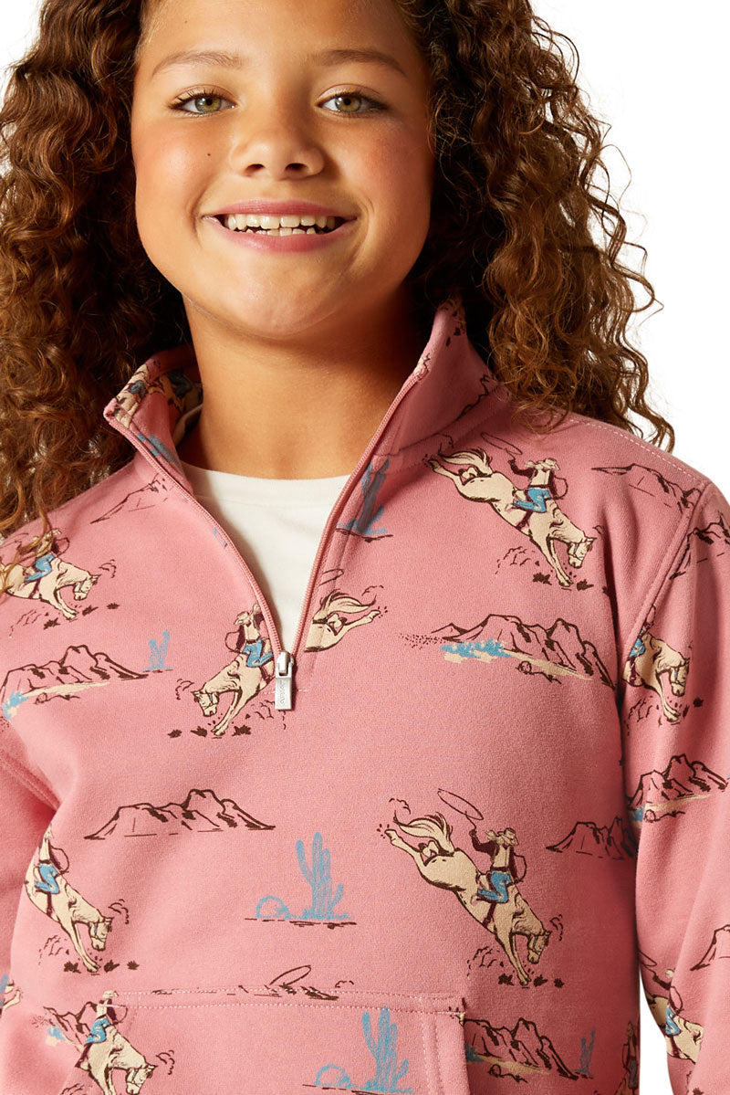 Ariat Girls Bronc Scene 1/4 Zip Sweatshirt Bronc Toile