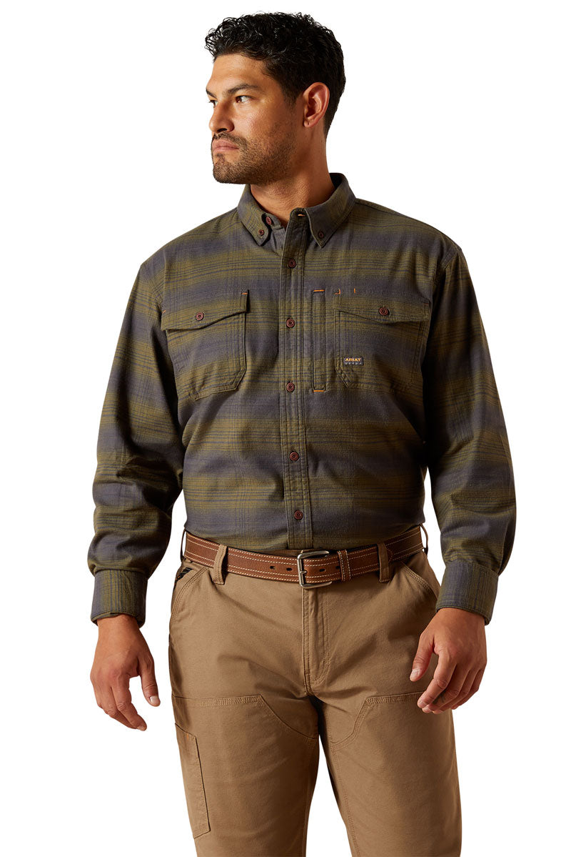 Ariat Men's Rebar Flannel Work Shirt Burnt Olive Print 