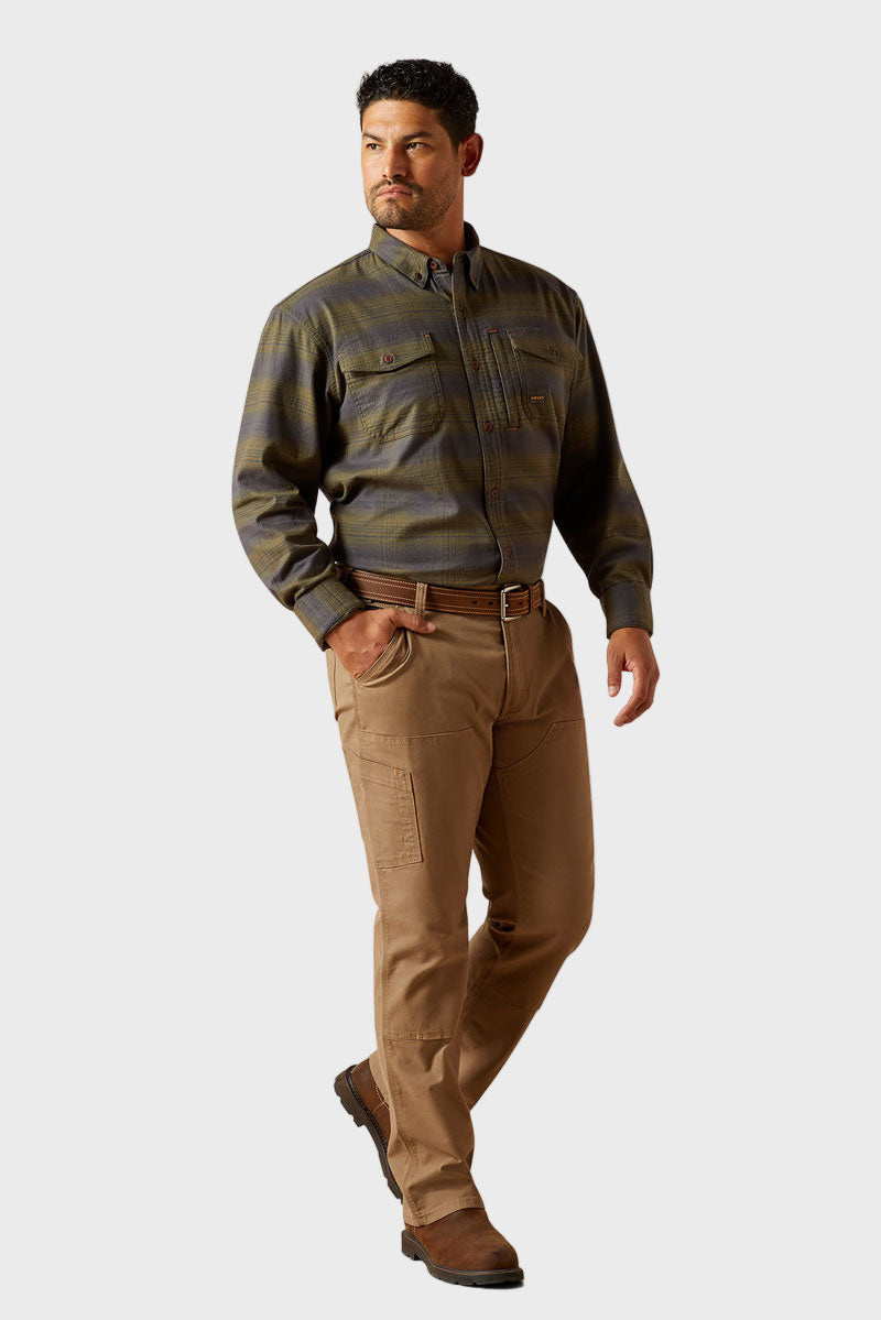 Ariat Men's Rebar Flannel Work Shirt Burnt Olive Print 
