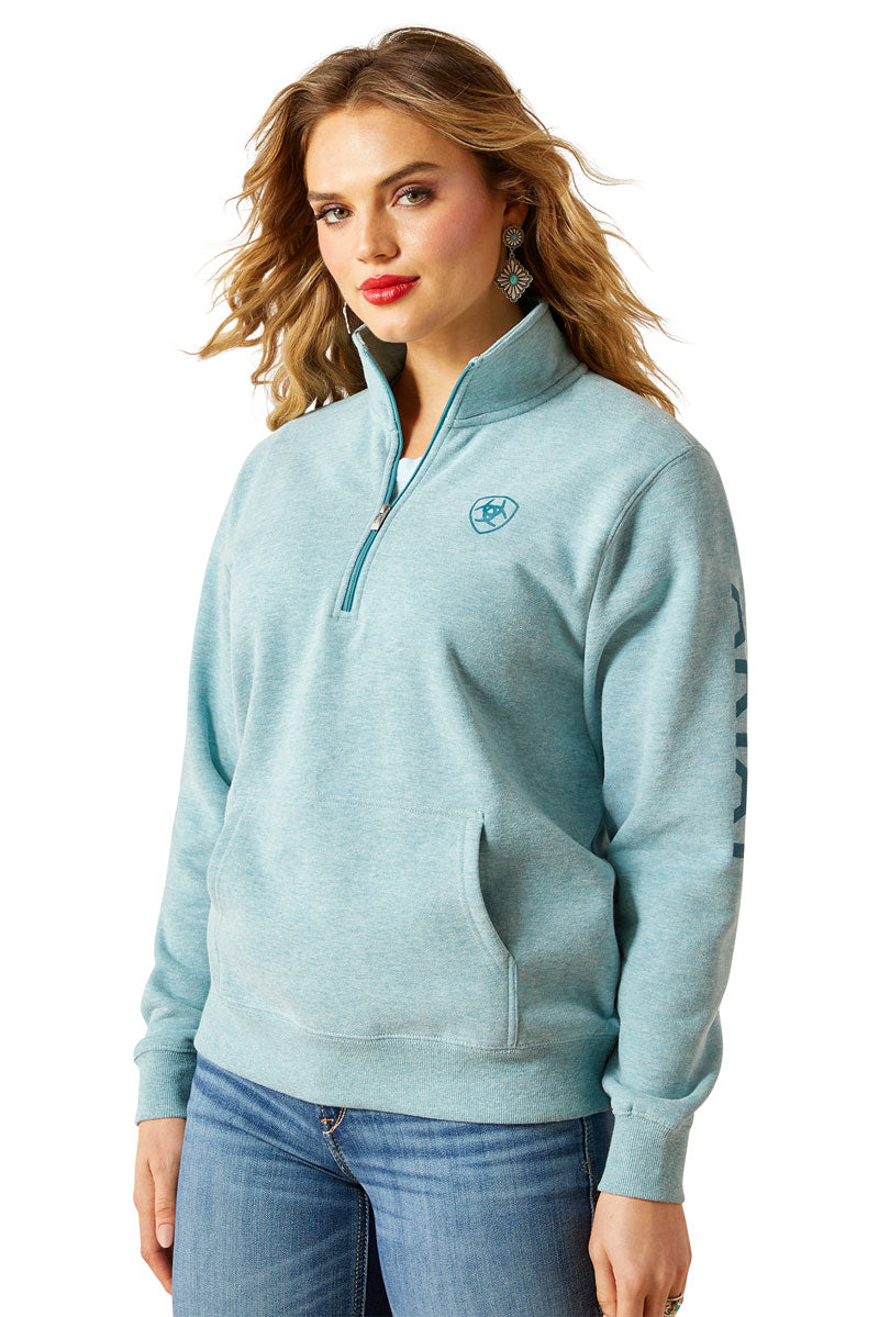 Ariat Foundation Logo 1/2 Zip Sweatshirt Teal Heather