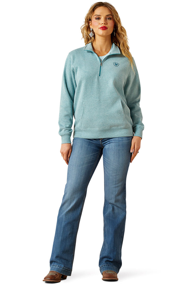 Ariat Foundation Logo 1/2 Zip Sweatshirt Teal Heather