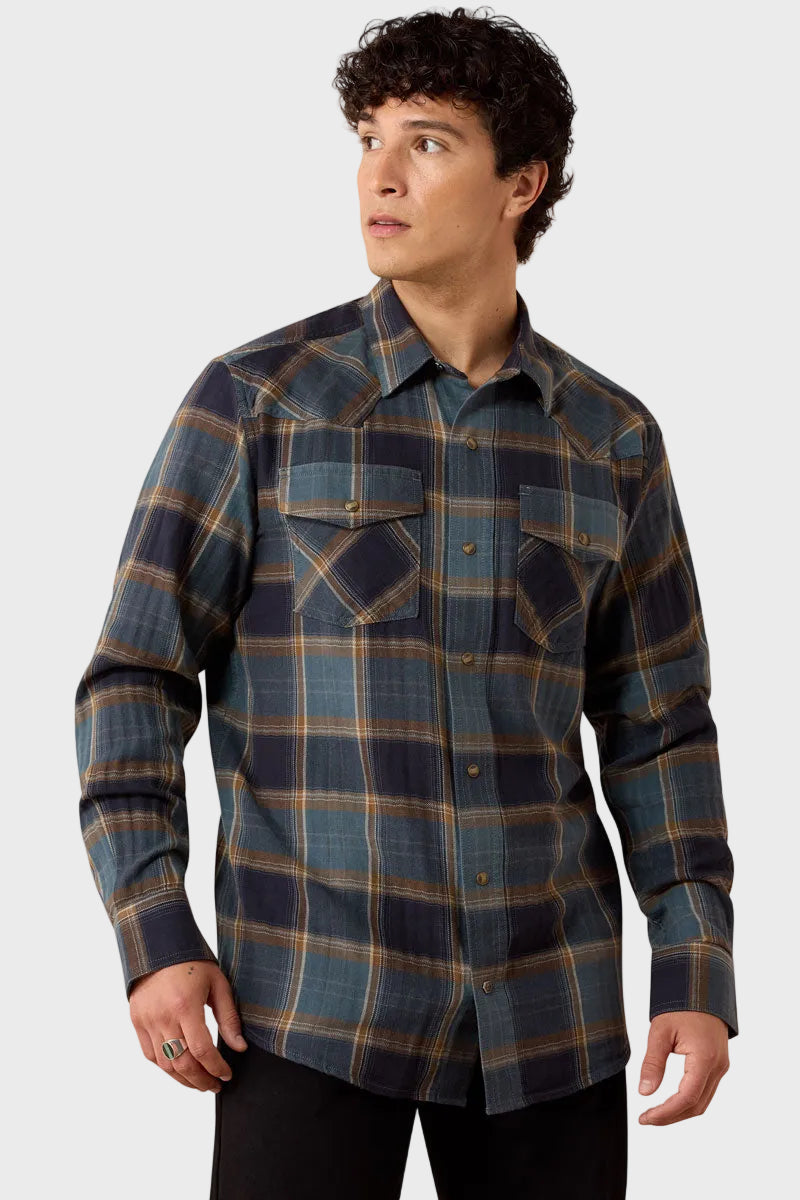 Ariat Men's Retro Harbert Fitted Snap Shirt Inkwell Plaid