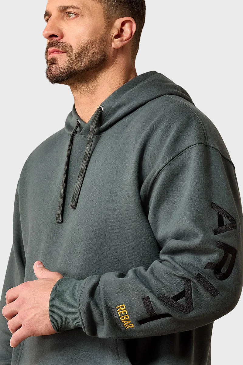 Ariat Men's Rebar Workman Graphic Hoodie Steel Green/Black