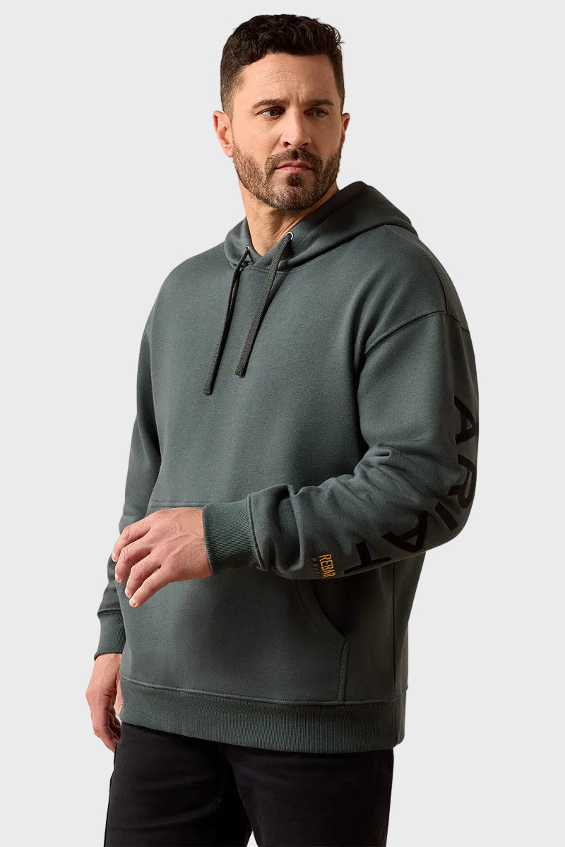 Ariat Men's Rebar Workman Graphic Hoodie Steel Green/Black