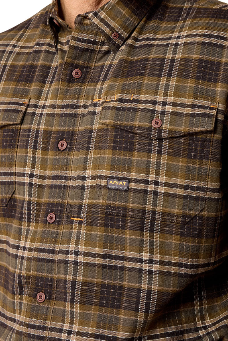 Ariat Men's Rebar Flannel DuraStretch Work Shirt Earth
