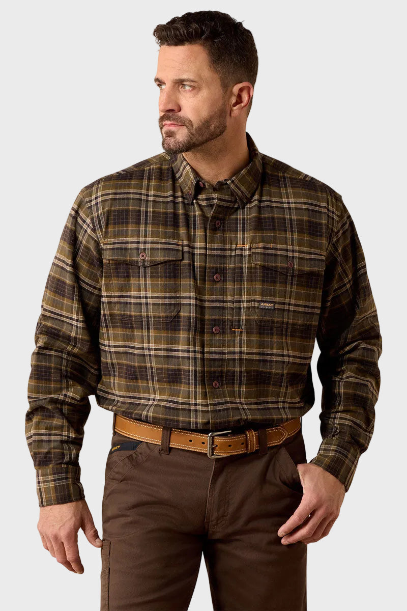 Ariat Men's Rebar Flannel DuraStretch Work Shirt Earth