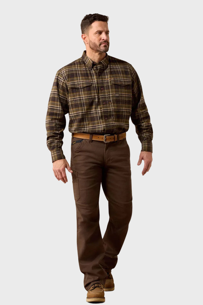 Ariat Men's Rebar Flannel DuraStretch Work Shirt Earth