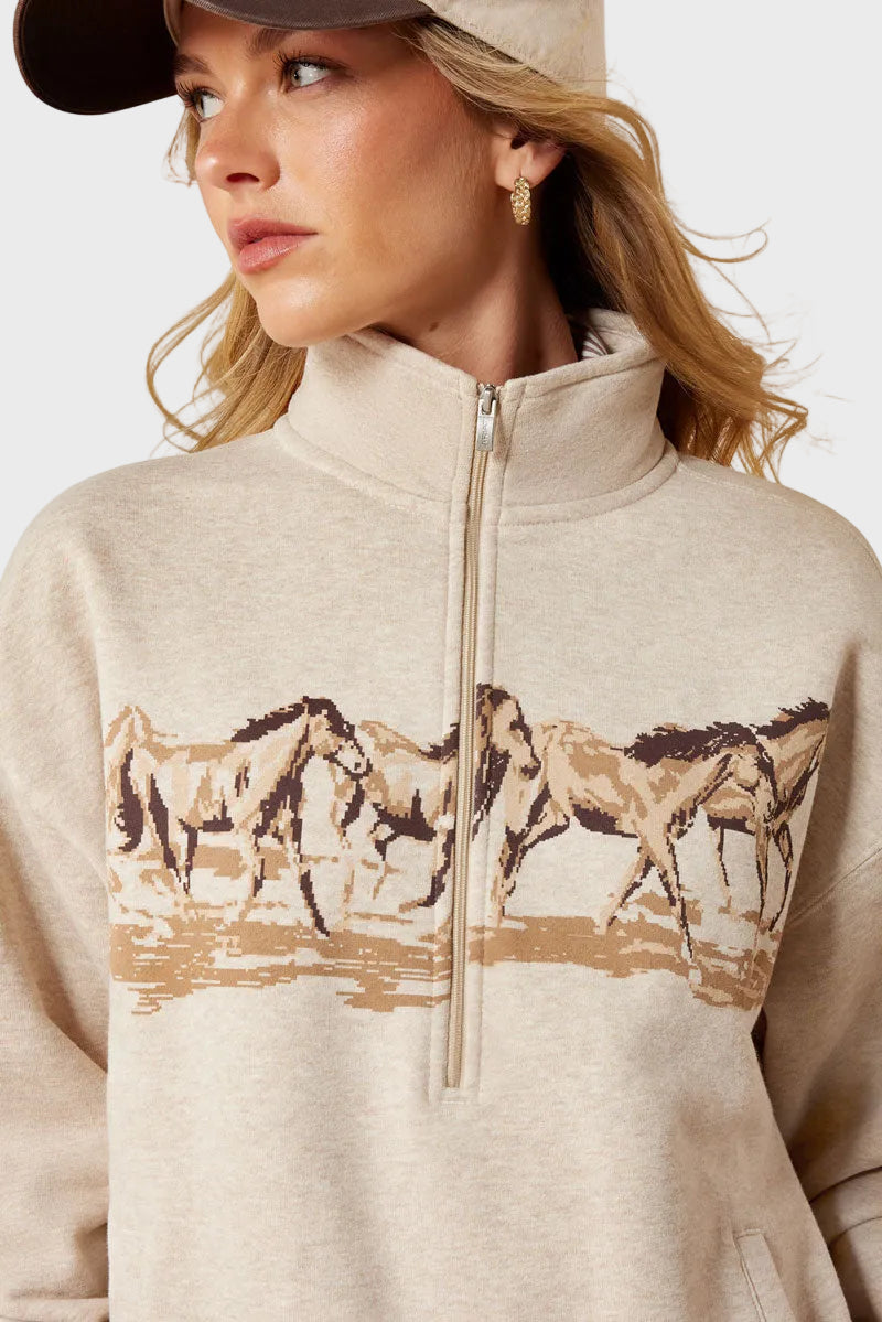 Ariat Running Wild 1/2 Zip Sweatshirt Oatmeal Heather