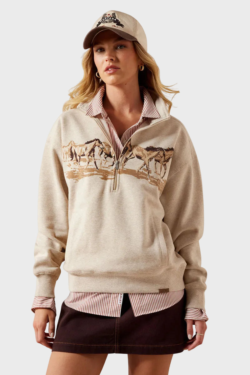 Ariat Running Wild 1/2 Zip Sweatshirt Oatmeal Heather