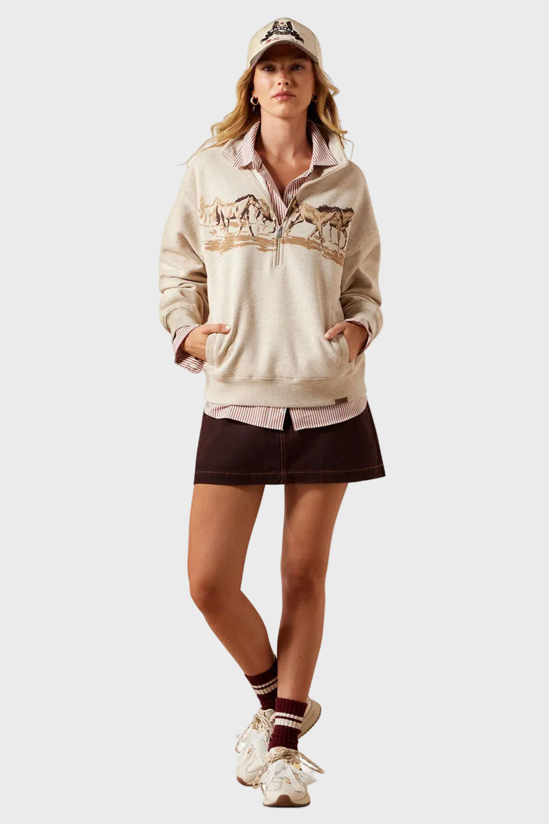 Ariat Running Wild 1/2 Zip Sweatshirt Oatmeal Heather