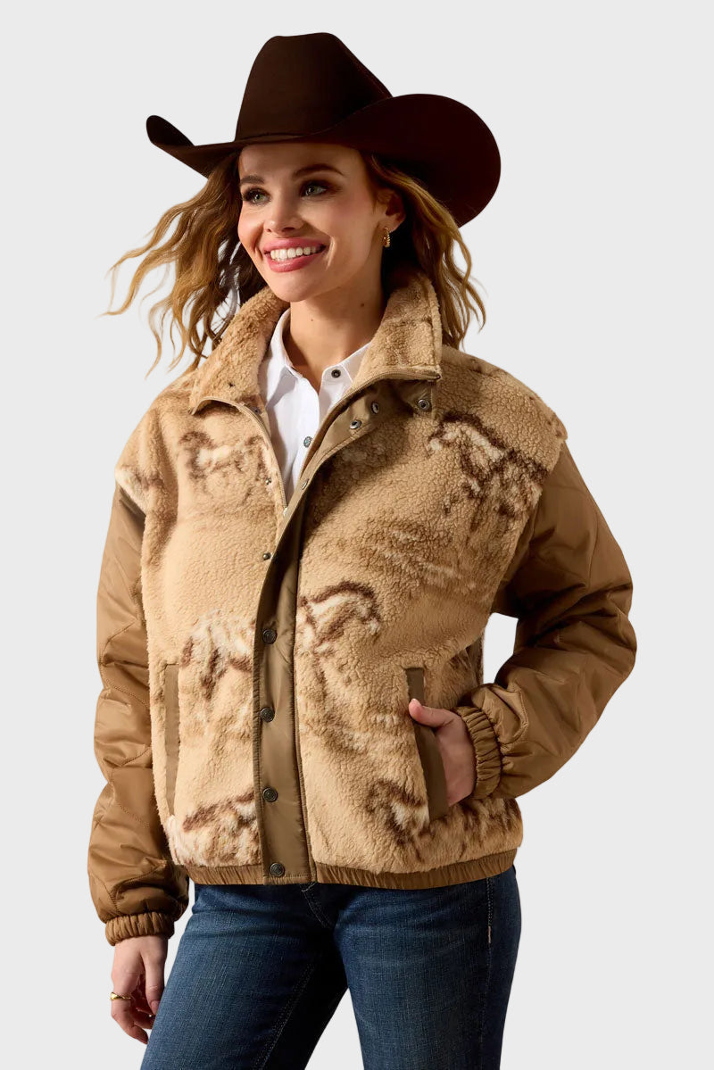 Ariat Sherpa Blocked Jacket Wild Horses Print/Tigers Eye