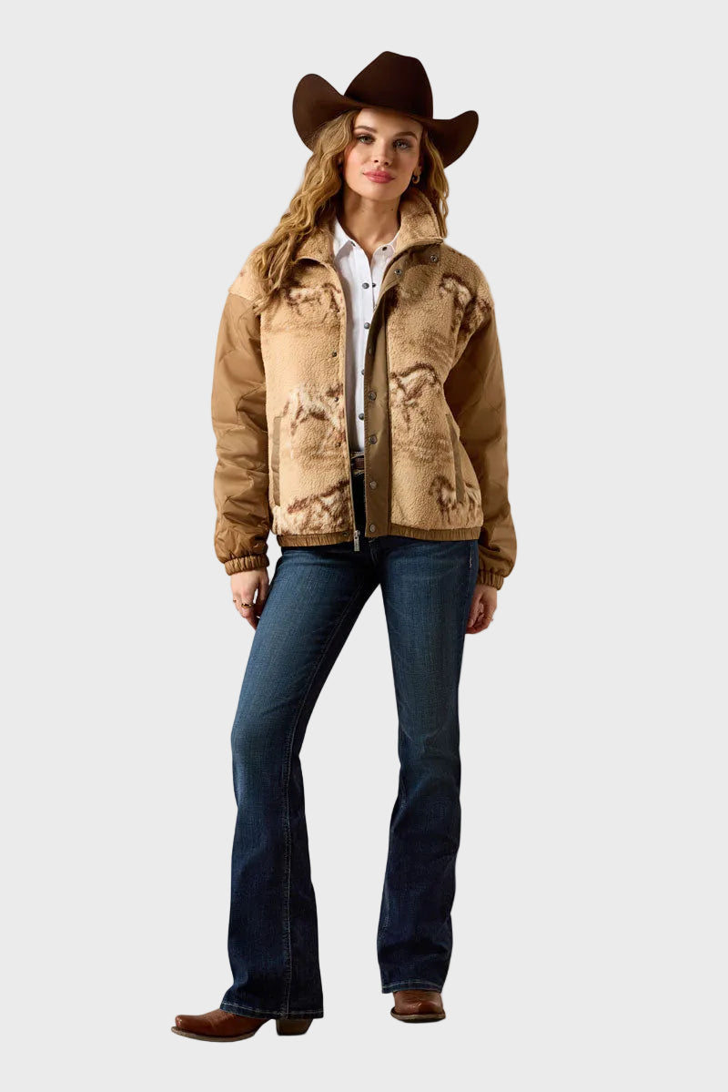 Ariat Sherpa Blocked Jacket Wild Horses Print/Tigers Eye