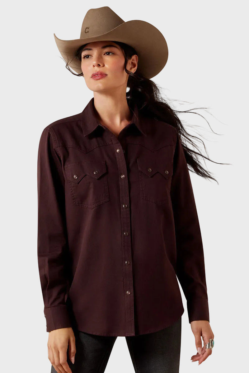 Ariat Earthbound Western Snap Shirt Chocolate Plum